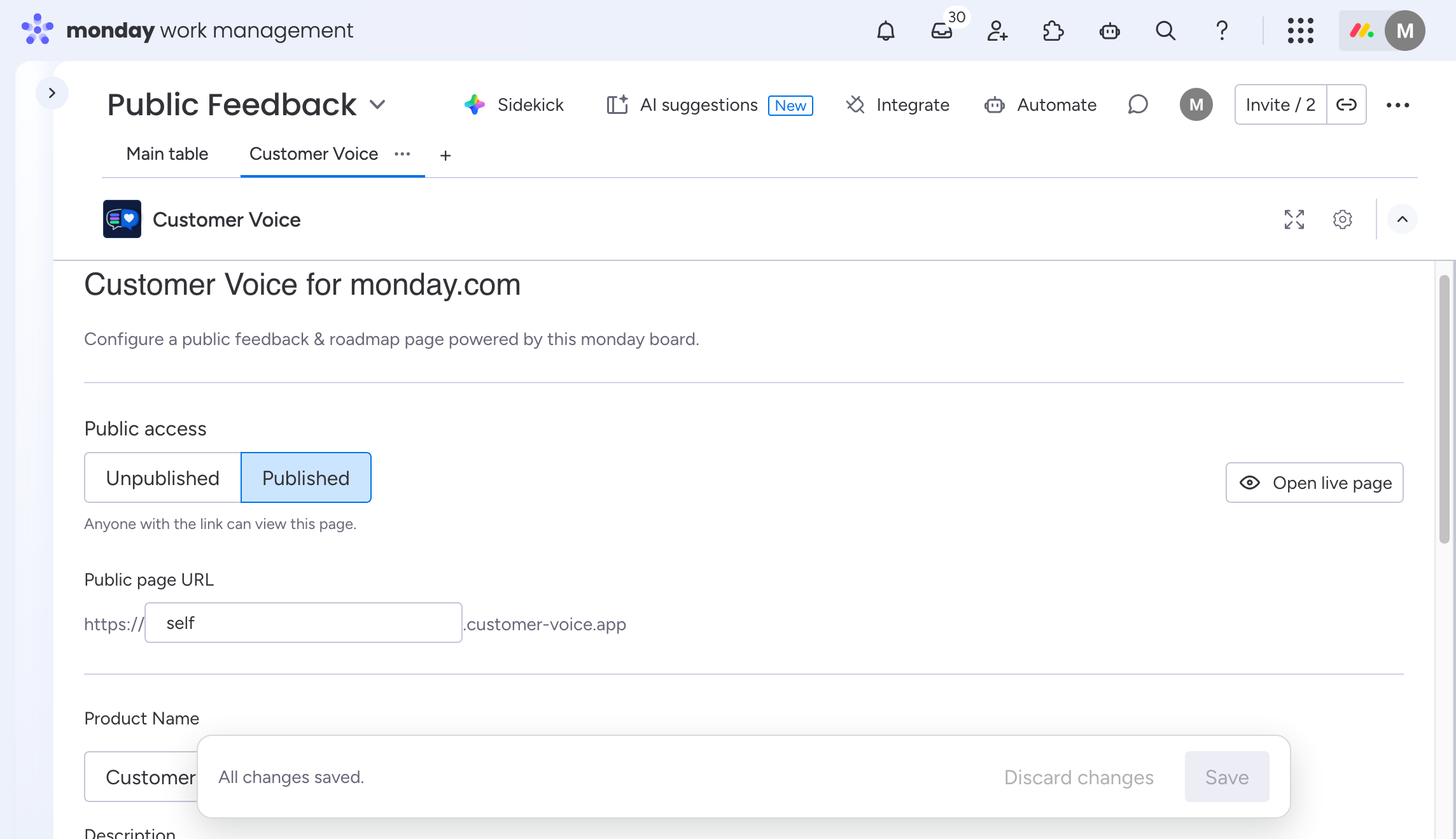 Customer Voice settings