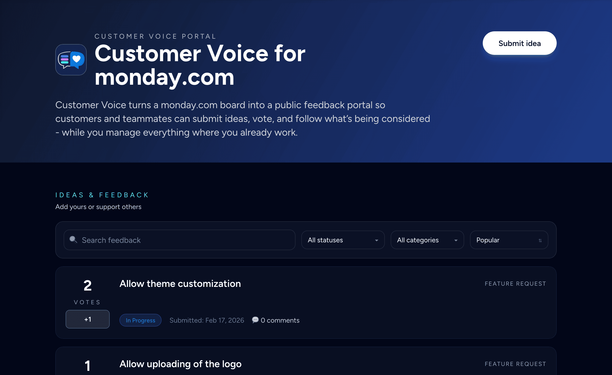 Customer Voice board view